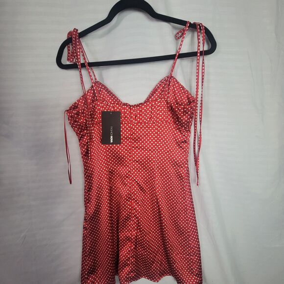 Fashion Nova Red White Polka Dot Mini Dress Adjustable Tie Straps - Picture 5 of 10